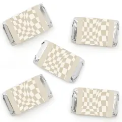Big Dot of Happiness Tan Checkered Party - Mini Candy Bar Wrapper Stickers - Small Favors - 40 Count
