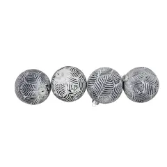 Northlight Leaf Etched Glass Christmas Ball Ornaments - 4" (100mm) - Gray - 4ct
