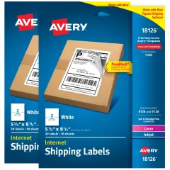 Avery Internet Shipping Labels, 5-1/2" x 8-1/2", (2 Pack of 18126)