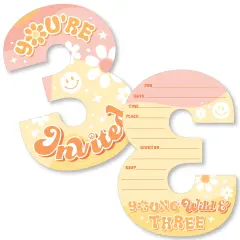 Big Dot of Happiness Young, Wild and Three - Shaped Fill-In Invitations - Boho Hippie Third Birthday Party Invitation Cards with Envelopes - Set of 12
