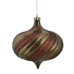 DAK 4ct Mocha Brown Swirl Shatterproof 2-Finish Onion Drop Christmas Ornaments 5.75" (150mm)