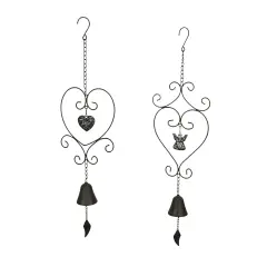 Metal Angel & Heart Hanging Wind Chime Bell Outdoor Home Garden Decor Set of 2