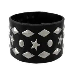 Black Vinyl Wristband with Stars and Pyramid Studs