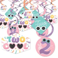 Big Dot of Happiness Two Cool - Girl - Pastel 2nd Birthday Party Hanging Decor - Party Decoration Swirls - Set of 40