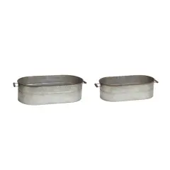 Melrose Set of 2 Metallic Gray Country Rustic Oval Containers 8"