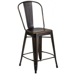 Merrick Lane Sabine Metal Indoor-Outdoor Counter Stool with Vertical Slat Back and Integrated Footrest Copper