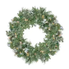 Northlight Pre-Lit Snow Mountain Pine Artificial Christmas Wreath - 24" - Clear Lights Green