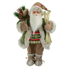 Northlight 18"Standing Santa Christmas Figure Carrying Skis and Presents Brown