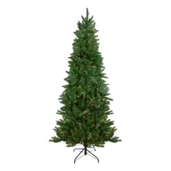 Northlight Real Touch&trade; Pre-Lit Artificial Altoona Pine Slim Christmas Tree - 7' - Clear Lights Green