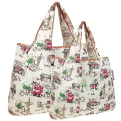 Wrapables Large & Small Foldable Tote Nylon Reusable Grocery Bags, Set of 2 England