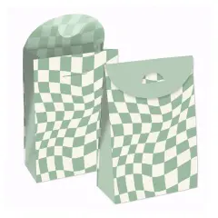 Big Dot of Happiness Sage Green Checkered Party - Gift Favor Bags - Party Goodie Boxes - Set of 12