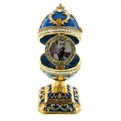 Blue Enamel Scrolls Royal Inspired Easter Egg