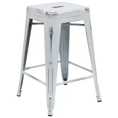 Merrick Lane Elba Series Metal Stool with Powder Coated Finish and Integrated Floor Glides White
