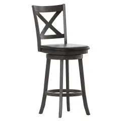 Merrick Lane Sora 30" Classic Wooden Crossback Swivel Bar Height Pub Stool with Upholstered Padded Seat and Integrated Footrest GrayWashWalnut/Black