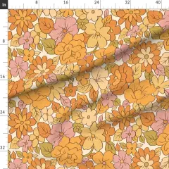 Various Fabrics by the Yard or Fat Quarter 1970S Floral Flowers Vintage Nostalgia Seventies Hippie Boho Botanical Bloom Orange Beige Pink Green Custom Printed Fabric by Spoonflower