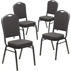 Emma and Oliver 4 Pack Crown Back Stacking Banquet Chair GrayFab/SilverVein