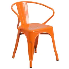 Emma and Oliver Commercial Grade Colorful Metal Indoor-Outdoor Chair with Arms Orange