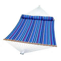 The Hamilton Collection 156" x 55" Blue and Red Reversible Quilted Outdoor Hammock with Bolster Pillow