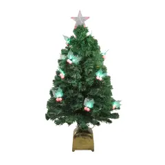 Northlight 3' Pre-Lit Medium Profile Holly Berries Artificial Christmas Tree - Multi-Color LED Lights Green