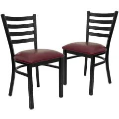 Emma and Oliver 2 Pack Ladder Back Metal Restaurant Chair BurgVYL/BlackMetal