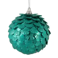 Northlight Sequin Layered Clamshells Christmas Ball Ornament - 4" (100mm) - Aquamarine Green