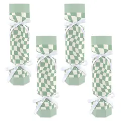 Big Dot of Happiness Sage Green Checkered Party - No Snap Party Table Favors - DIY Cracker Boxes - Set of 12