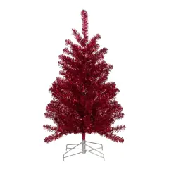 Northlight 3' Metallic Crimson Tinsel Artificial Christmas Tree - Unlit Red