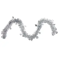 Northlight Commercial Christmas Tinsel Snowflake Garland - 50" x 2.75' - Silver - Unlit