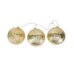 PENN Lighted Ribbed Mercury Glass Finish Ball Christmas Ornaments - Gold - Clear Lights - Set of 3
