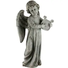 Roman Joseph's Studio Angel with Harp Outdoor Garden Statue - 19.25" Gray