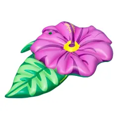 Swim Central 70" Inflatable Green and Pink Summer Hibiscus Flower Lounge Pool Float