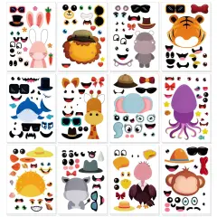 Wrapables Make Your Own Sticker Sheets, DIY Make a Face Animal, Food, Party Favor Stickers (24 Sheets) Zoo Animals