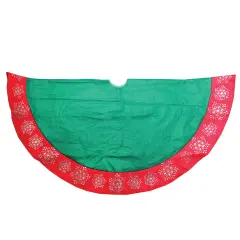 Northlight 48" Green Christmas Tree Skirt with Red Gemstone Glitter Snowflake Trim