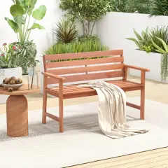 Costway Patio Solid wood Bench Wood 2-Seat Chair with Slatted Seat & Inclined Backrest