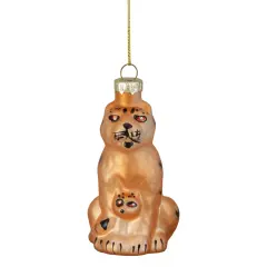 Northlight Leopard and Cub Glass Christmas Ornament - 3" - Orange and Black
