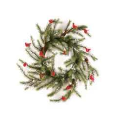 Napa Home & Garden Green and Red Glittered Cardinal Snow Pine Artificial Christmas Wreath - 24-Inch, Unlit