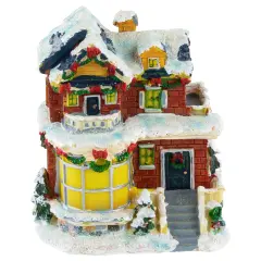 Northlight Two Story Snowy House with Garland and Wreaths Christmas Village Decoration - 4" Red
