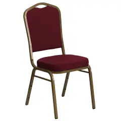 Emma and Oliver Crown Back Stacking Banquet Dining Chair BurgundyFabric/Gold