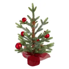Northlight 18" Potted Pine with Red Ornaments Medium Artificial Christmas Tree &ndash; Unlit