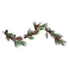 Northlight Frosted Berries and Pinecones Artificial Christmas Garland - 6' x 7" - Unlit Green