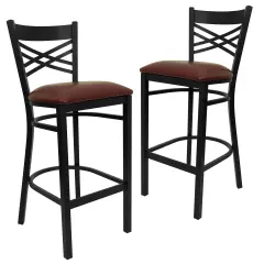 Emma and Oliver 2 Pack "X" Back Metal Restaurant Barstool BurgVYL/BlackMetal