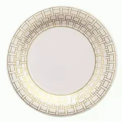 25 WHITE 9" Paper PLATES GOLD Basketweave Design Rim