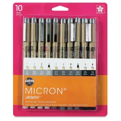 Sakura Pigma Brush Pens - Grays and Black, Brush and Micron, Set of 10