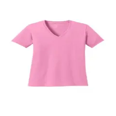 Port & Company&reg; Ladies Core Cotton V-Neck Short Sleeve T-Shirt Candy pink