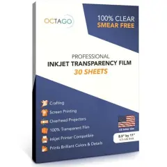 Octago Inkjet Transparency Paper (100% Clear) for Printers, Color Inkjet Transparency Film, Acetate Sheets for Crafts, Premium Print, Clear (8.5x11 Inches) - 30 Sheets White