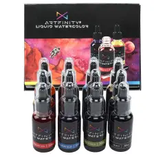 Artfinity Liquid Watercolor Paint 30 ml Bottles, Set of 12 Colors - Vibrant Dye-Based Liquid Watercolor w/ Glass Pipette, Fast-Drying, Fine Art Paint for Calligraphy, Airbrushing & Traditional Art