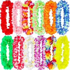 12 Pieces Summer Thickened Hawaiian Leis Necklace Hawaiian Garland for Hula Dance Luau Party, Floral Necklace Leis for Party Supplies Favors Celebrations and Decorations
