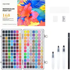 Watercolor Paint Set, 168 Vivid Colors with Regular, Macaron, Metallic & Fluorescent Colors, Travel Watercolor set including Palette, Water Brush Pens, Art Supplies Kit Great for Artists, Beginners