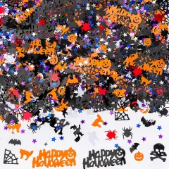 Halloween Party Table Scatter Confetti, Halloween Supplies Foil Metallic Sequins Confetti Trick Or Treat Party Sprinkles Confetti Decorations Pumpkin Bat Ghost Witch Skull Spider Decor, 60g