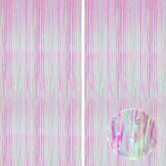 XtraLarge Foil Iridescent Backdrop Curtain - 3.2x8 Feet, Pack of 2 | Pink Tinsel Fringe Curtain, Ramadan Decorations for Home | Iridescent Streamer Backdrop | Unicorn Birthday Decorations
